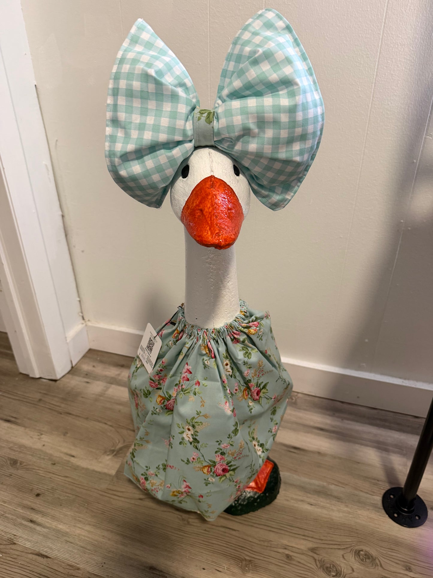 Green floral print outfit with Big Green Plaid bow.