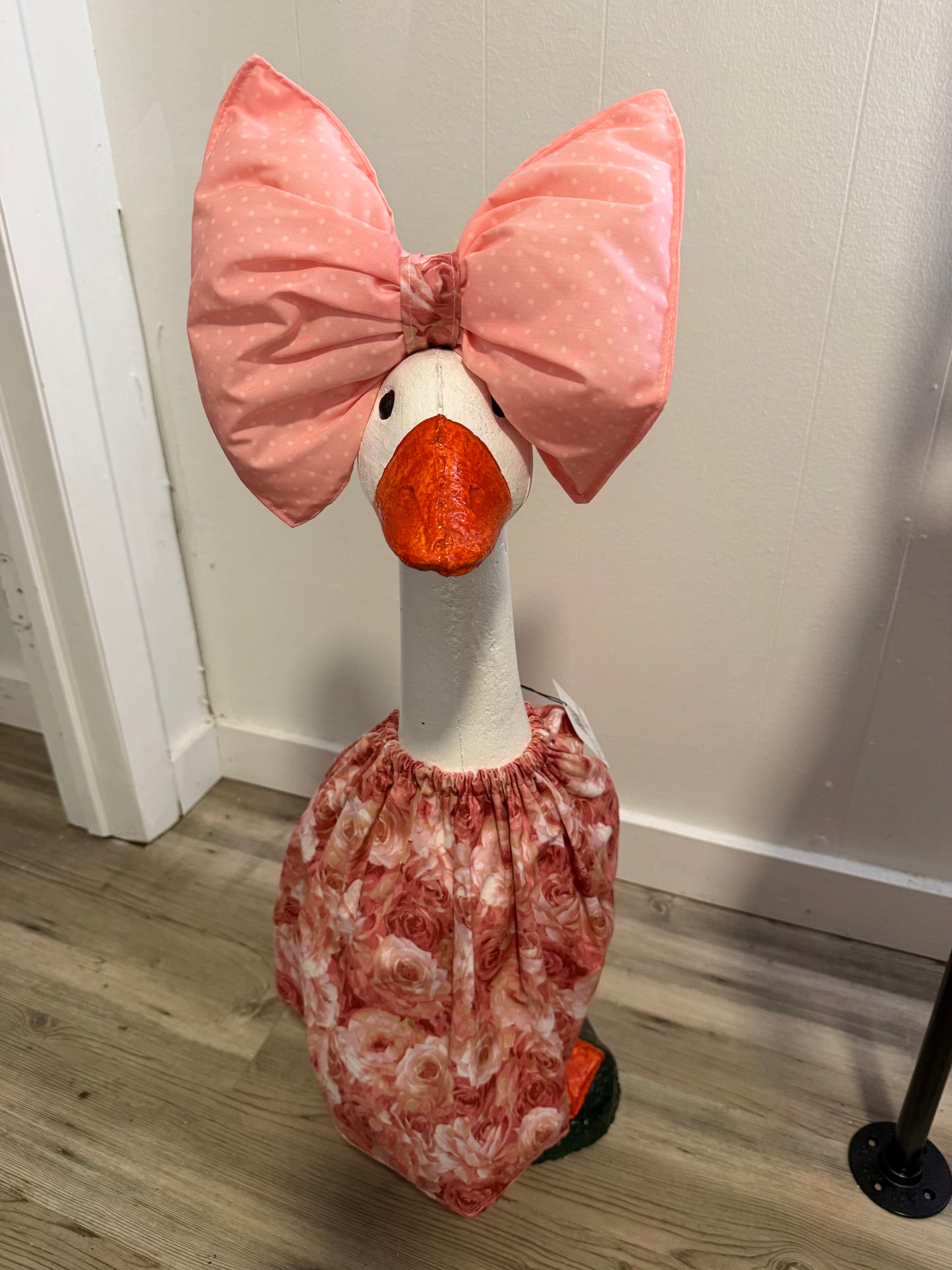 Pink Roses print outfit with Big Pink Poka Dot bow.