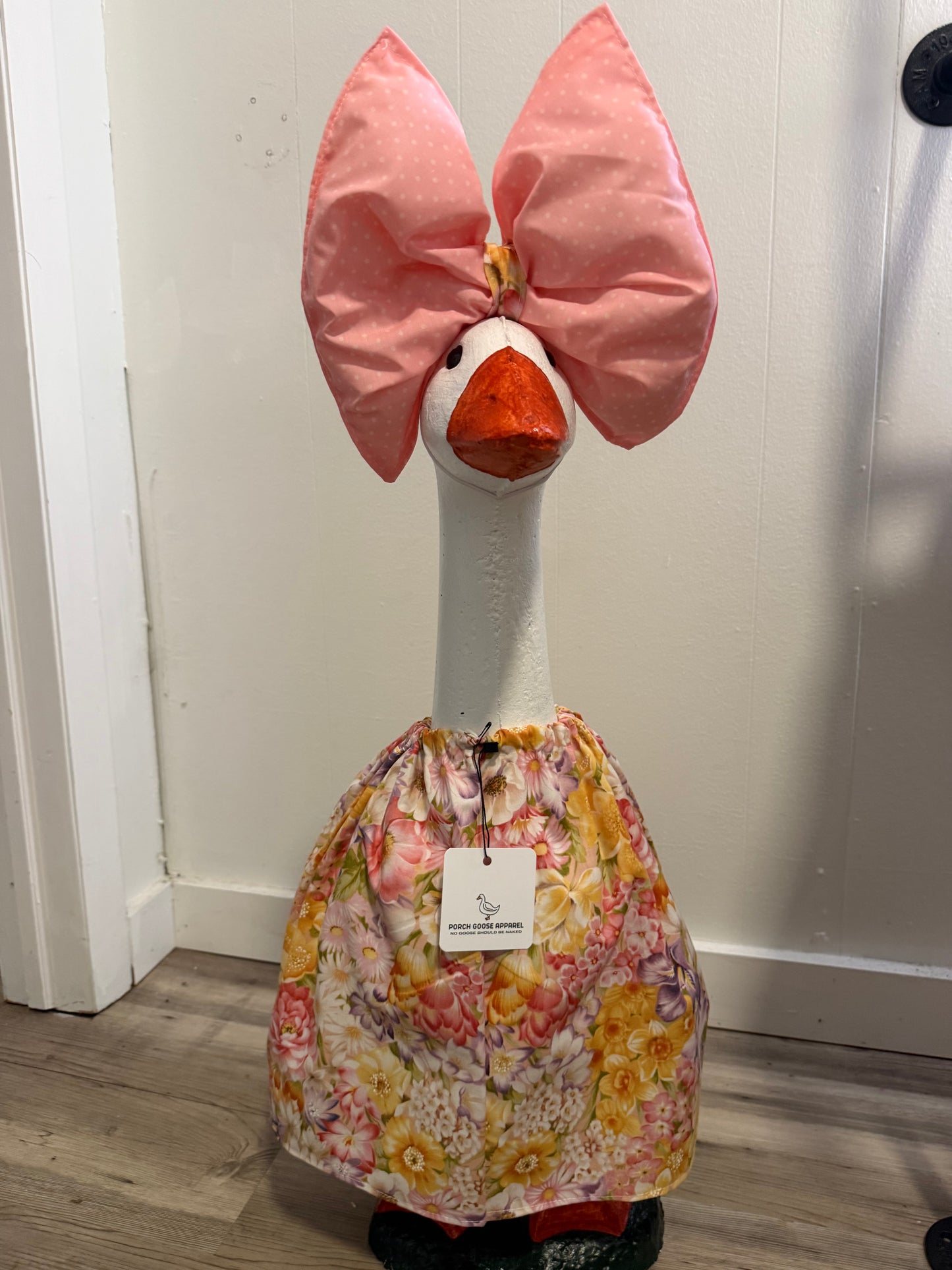 Spring Floral print with Big Pink Poka Dot bow.
