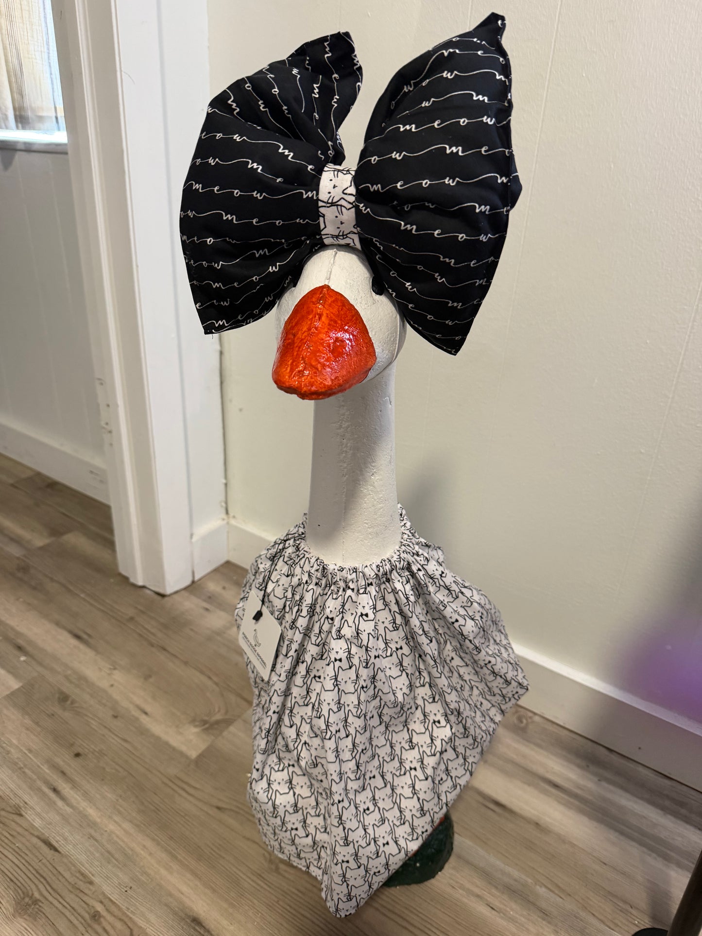White Cat print outfit with Big Black Meow print bow.