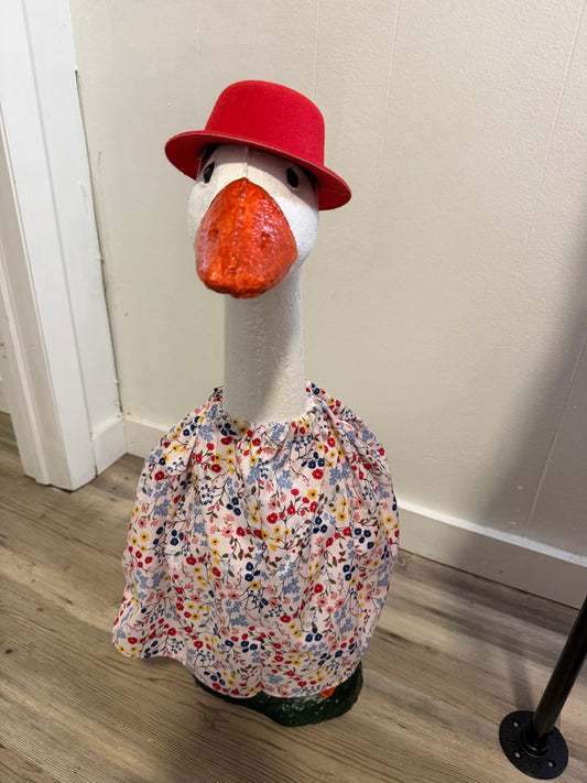 Red Floral print outfit with Red Top Hat.