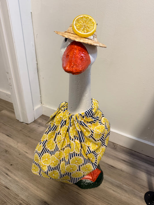 Lemon with stripes print outfit with Lemon Straw Hat.