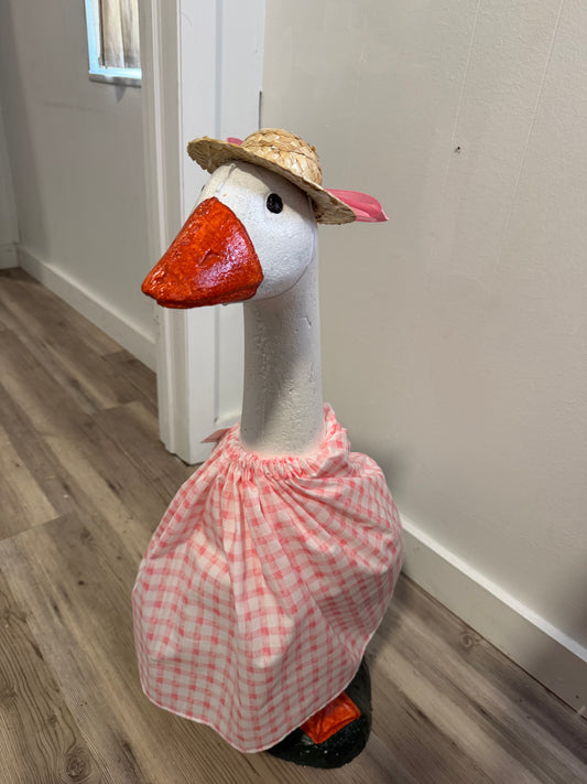 Pink Plaid print outfit with Pink Bow Straw Hat.