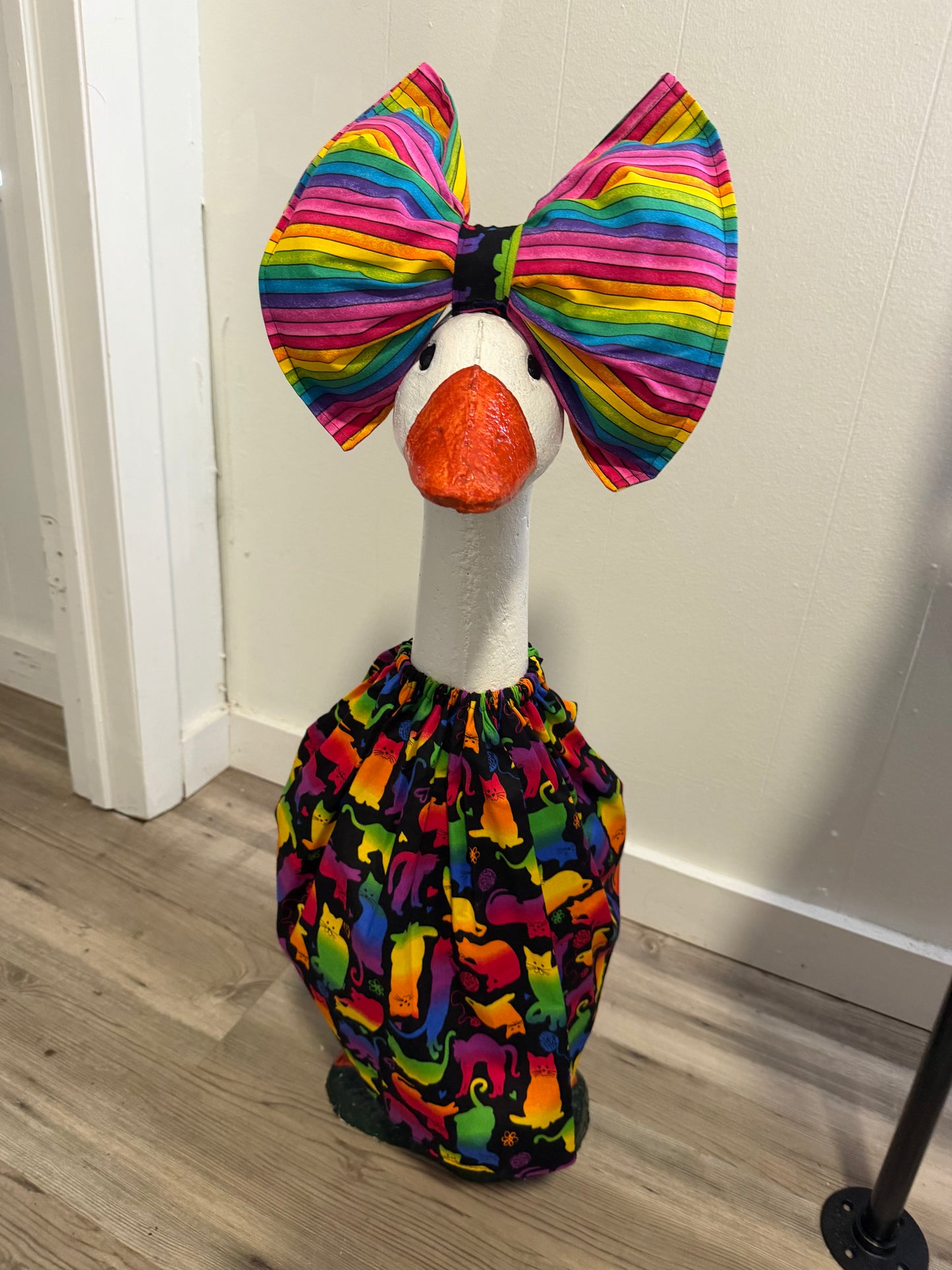 Rainbow Cat print outfit with Big Rainbow Stripe bow.