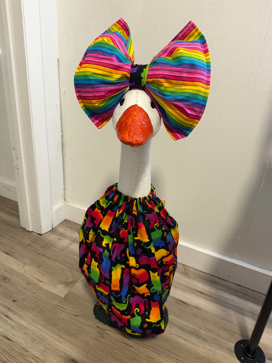 Rainbow Cat print outfit with Big Rainbow Stripe bow.