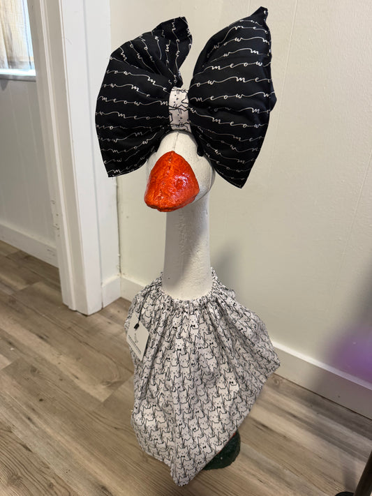 White Cat print outfit with Big Black Meow print bow.