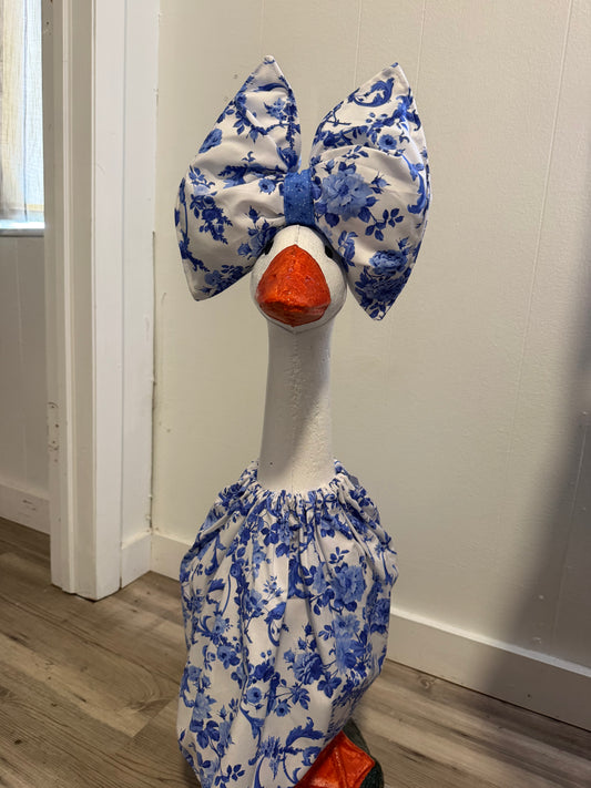 Blue and white print outfit with Big Blue and White print bow.