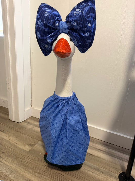Blue mini flower print outfit with Big Dark Blue print bow.